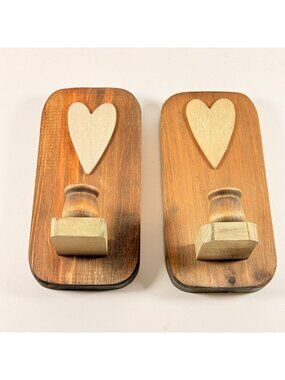 Wooden 2 Heart Design Candle Holders Rustic Farmhouse Distressed Wall Hanging